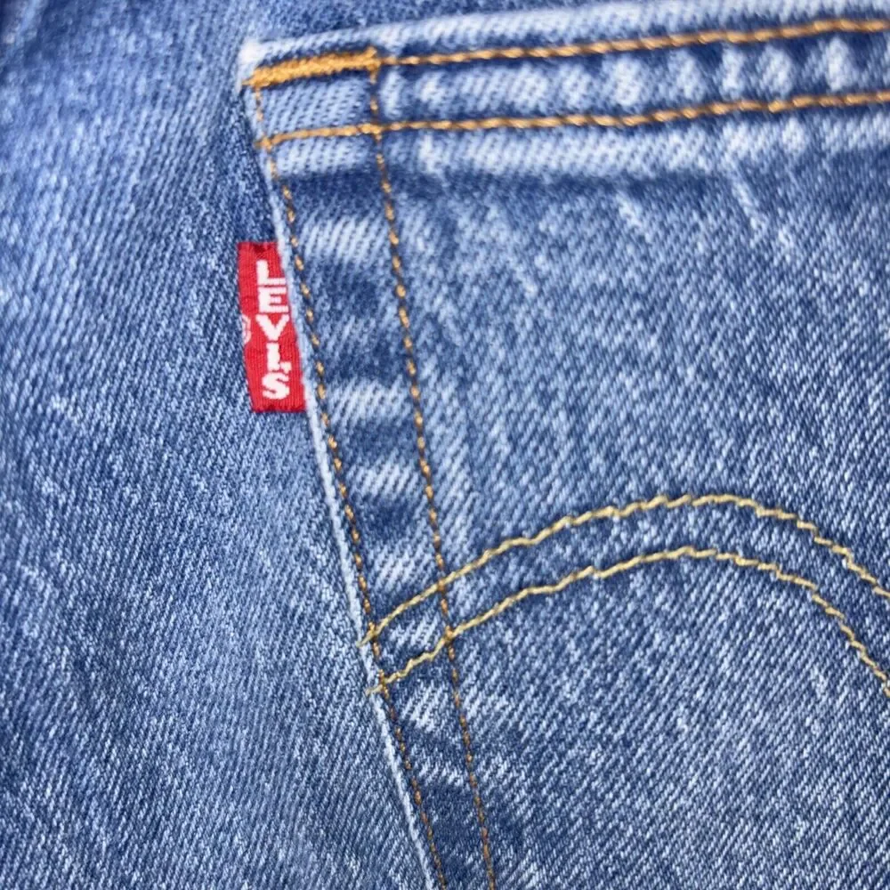 Levis 501 S Skinny XX Premium Big E Jeans Button Fly Women 25x28 Blue Frayed